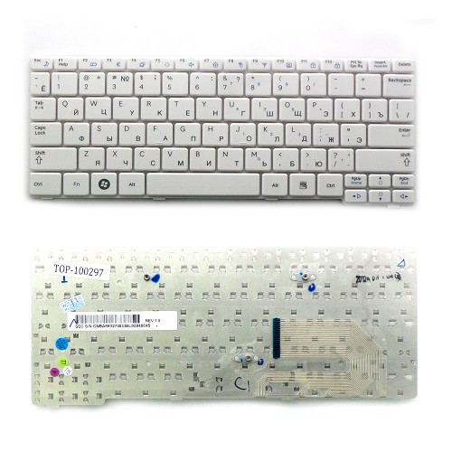 Клавиатура для ноутбука Samsung N140, N150, N102 Series. Плоский Enter. Белая, без рамки. PN: BA59-02686D.