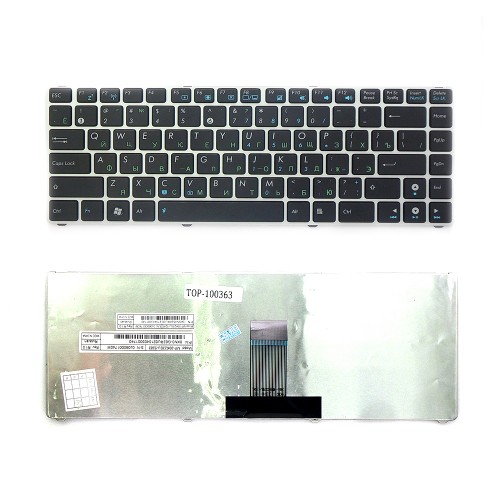 Клавиатура для ноутбука Asus Eee PC 1201, 1215, 1225, Lamborghini VX6 Series. Плоский Enter. Черная, с серебристой рамкой. PN: 9J.N2K82.90R.