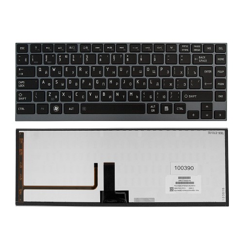 Клавиатура для ноутбука Toshiba Satellite M800, N860, U800 Series. Г-образный Enter. Черная, с серой рамкой. С подсветкой. PN: AEBU6700020-RU.