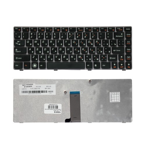 Клавиатура для ноутбука Lenovo IdeaPad Z470, G470AH, G470GH, Z370 Series. Плоский Enter. Черная, с серой рамкой. PN: AEKL6700220.