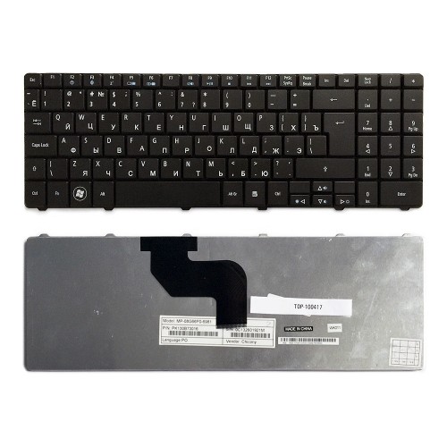 Клавиатура для ноутбука Acer Aspire 5516, 5517, 5332, 5532, 5732 Series. Г-образный Enter. Черная, без рамки. PN: MP-08G63SU-698.