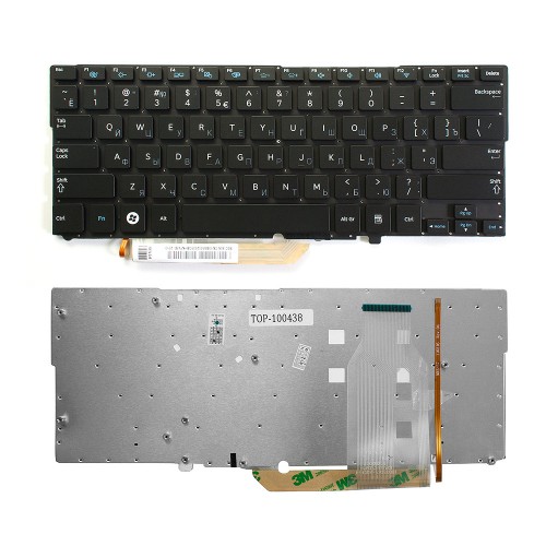 Клавиатура для ноутбука Samsung NP900X3A Series. Плоский Enter. Чёрная, без рамки. С подсветкой. PN: BA97-03597C.