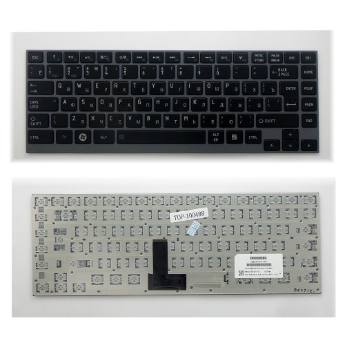 Клавиатура для ноутбука Toshiba Portege M800, U800, U900 Series. Г-образный Enter. Черная, с серебристой рамкой. PN: NSK-TX3GC 0R.