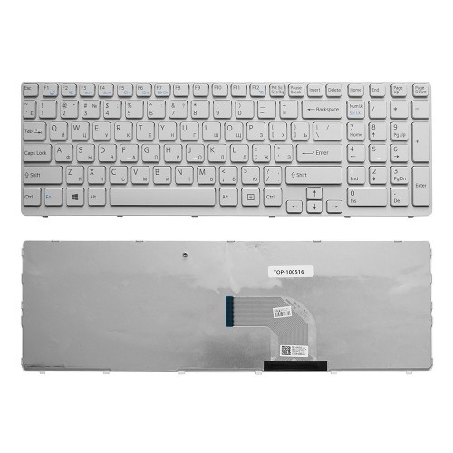 Клавиатура для ноутбука Sony Vaio SVE15, SVE17 Series. Плоский Enter. Белая, с белой рамкой. PN: 9Z.N6CBW.G0R.