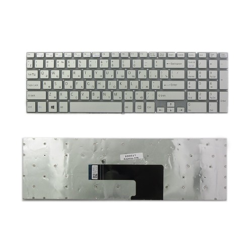 Клавиатура для ноутбука Sony Vaio FIT15, SVF15,1 SVF152 Series. Плоский Enter. Серебристая, без рамки. PN: 149240561RU, 9Z.NAEBQ.00R.
