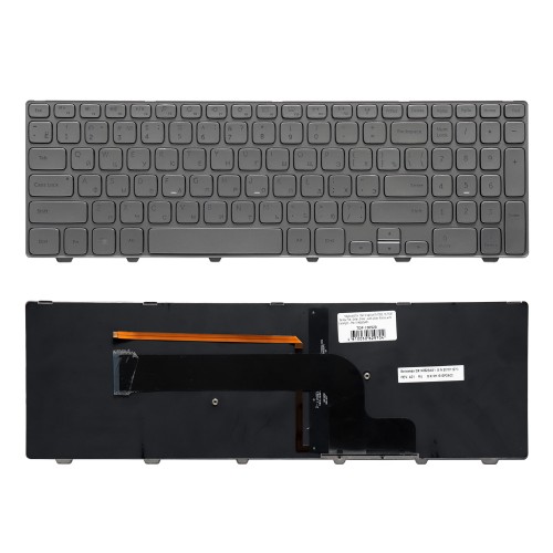 Клавиатура для ноутбука Dell Inspiron 7000, 15-7000, 7537 Series. Плоский Enter. Серебристая, с серебристой рамкой. С подсветкой. PN: NSK-LG0BW.