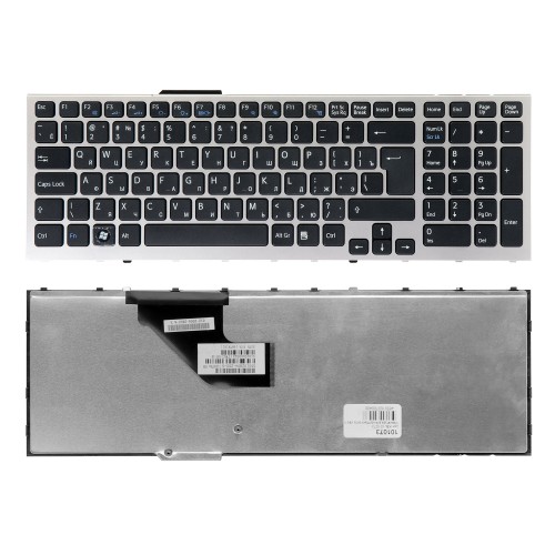 Клавиатура для ноутбука Sony Vaio VPC-F11, VPC-F12, VPC-F13 Series. Г-образный Enter. Черная, с серебристой рамкой. PN: 148781561.