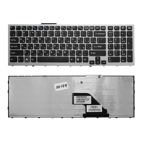 Клавиатура для ноутбука Sony Vaio VPC-F11, VPC-F12, VPC-F13 Series. Плоский Enter. Черная, с серебристой рамкой. PN: 148781561, 9Z.N3S82.201.
