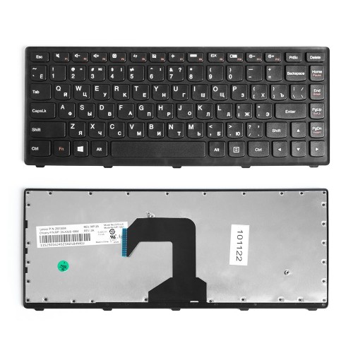 Клавиатура для ноутбука Lenovo IdeaPad S300, S400, S405 Series. Плоский Enter. Черная, с черной рамкой. PN: 25-205086.