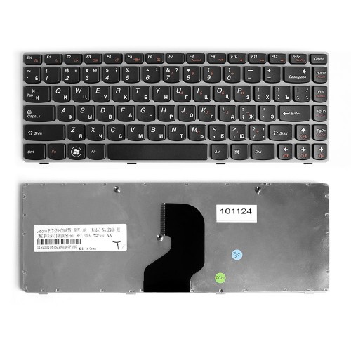 Клавиатура для ноутбука Lenovo IdeaPad Z450, Z460, Z460A, Z460G Series. Плоский Enter. Черная, с серой рамкой. PN: 25-010886.