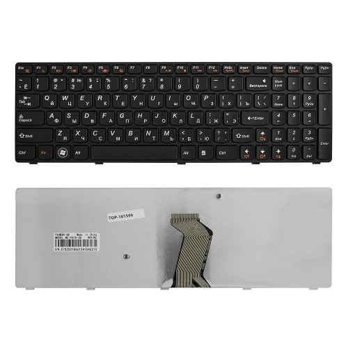 Клавиатура для ноутбука Lenovo IdeaPad Y570, Y570A Series. Плоский Enter. Черная, без рамки. PN: Y570-RU.