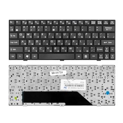 Клавиатура для ноутбука MSI U135, U135DX, U160, U160DX, U160DXH, U160MX Series. Плоский Enter. Черная, с черной рамкой. PN: V103622CK1.