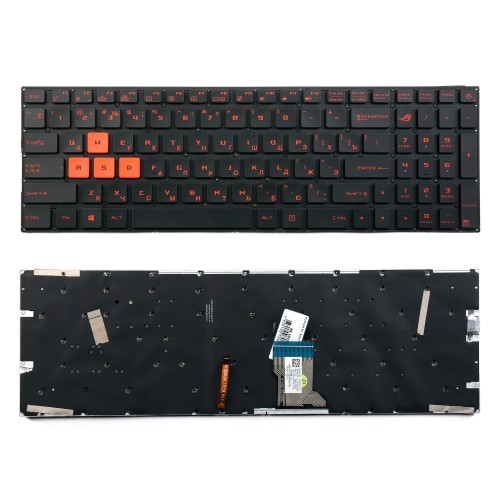 Клавиатура для ноутбука Asus FX502, FX502V, FX502VM, FX502VD Series. Плоский Enter. Черная, без рамки. С подсветкой. PN: 0KNB0-6615US00.