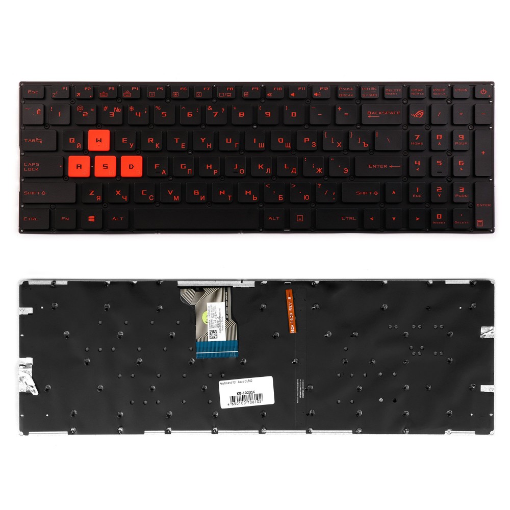 Клавиатура для ноутбука Asus GL502, GL502VM, GL502VS Series. Плоский Enter. Черная, без рамки. PN: 90NB0DR1-R31RU0.