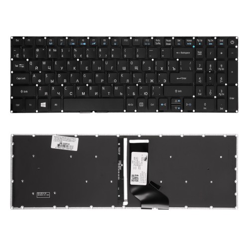 Клавиатура для ноутбука Acer Aspire E5-522, E5-573, E5-722 Series. Плоский Enter. Черная, без рамки. С подсветкой. PN: NK.I1513.006.