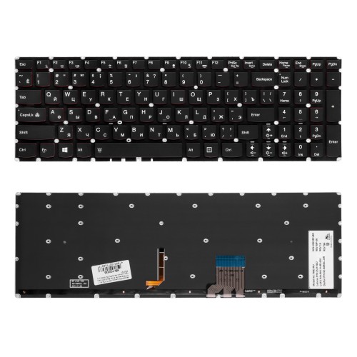 Клавиатура для ноутбука Lenovo Y50-70, Y50-80, Y70-70 Series. Плоский Enter. Черная, без рамки. С подсветкой. PN: 25215982.