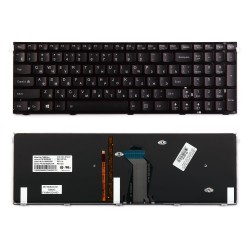 Клавиатура для ноутбука Lenovo Y500, Y500N, Y500NT Series. Плоский Enter. Черная с рамкой. С подсветкой. PN: Y590-RU.