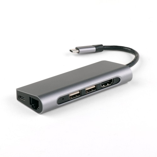 USB-концентратор IQFuture IQ-C7 Type-C USB Hub 7 в 1, USB-C PD, 2 порта USB 3.0, RJ-45, HDMI, Micro/SD кардридер, кабель Type-C 9.5 см