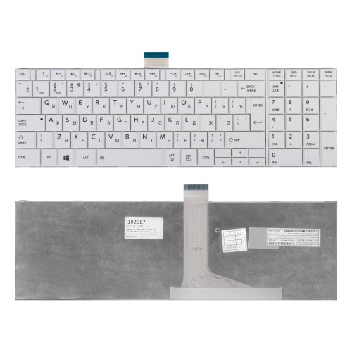 Клавиатура для ноутбука Toshiba C50, L50, C850, P870 Series. Г-образный Enter. Белая, без рамки. PN: MP-11B96SU-528, NSK-TT0SU 0R.