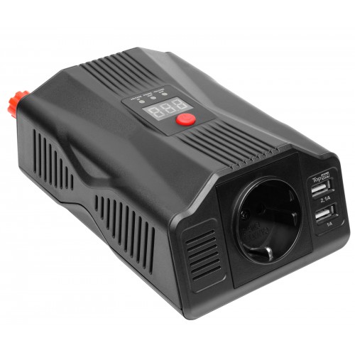 (Мятая коробка) Автомобильный инвертор TopON TOP-PI201 200W 1 розетка, 2 USB, LCD экран, пиковая мощность 400W Черный