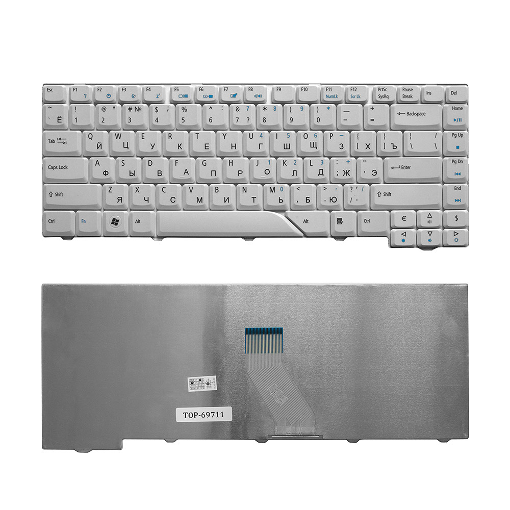 Клавиатура для ноутбука Acer Aspire 4220, 4230, 4310, 4520, 4710, 4720, 5230, 5300 Series. Плоский Enter. Белая, без рамки. PN: V072146AS1.