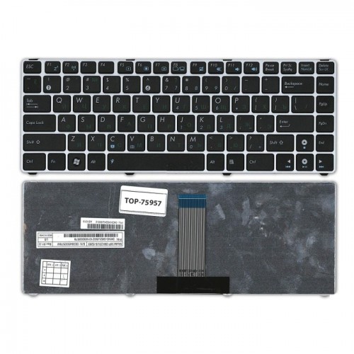 Клавиатура для ноутбука Asus U20, UL20, Eee PC 1201, 1215, 1215B Series. Плоский Enter. Черная, с серебристой рамкой. PN: 9J.N2K82.90R.