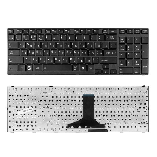 Клавиатура для ноутбука Toshiba Satellite A660, A665, X770 Series. Плоский Enter. Черная, с черной рамкой. PN: NSK-TQ0BC 0R.