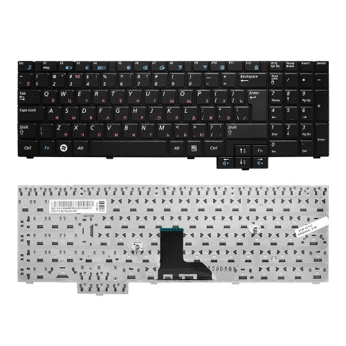 Клавиатура для ноутбука Samsung R525, R528, R530 Series. Г-образный Enter. Черная, без рамки. PN: BA59-02832C.
