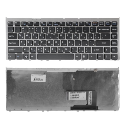 Клавиатура для ноутбука Sony Vaio VGN-FW, VGNFW Series. Плоский Enter. Черная, с серебристой рамкой. PN: 148084121.