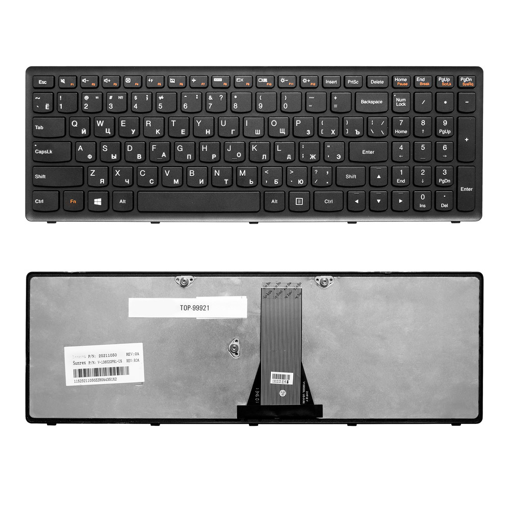 Клавиатура для ноутбука Lenovo IdeaPad Flex 15, G500S, G505, S500, S510, Z510 Series. Плоский Enter. Черная, с черной рамкой. PN: NSK-BMASU.