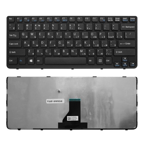 Клавиатура для ноутбука Sony Vaio E14, SVE14 Series. Г-образный Enter. Черная, с черной рамкой. PN: 9Z.N6BBF.R0R.